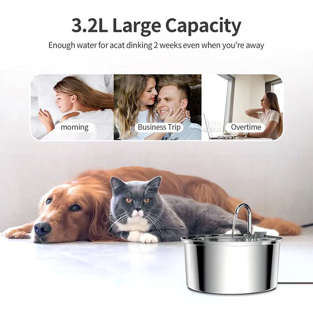 Stainless Steel Pet Water Feeder Cat Automatic Water Fountain USB