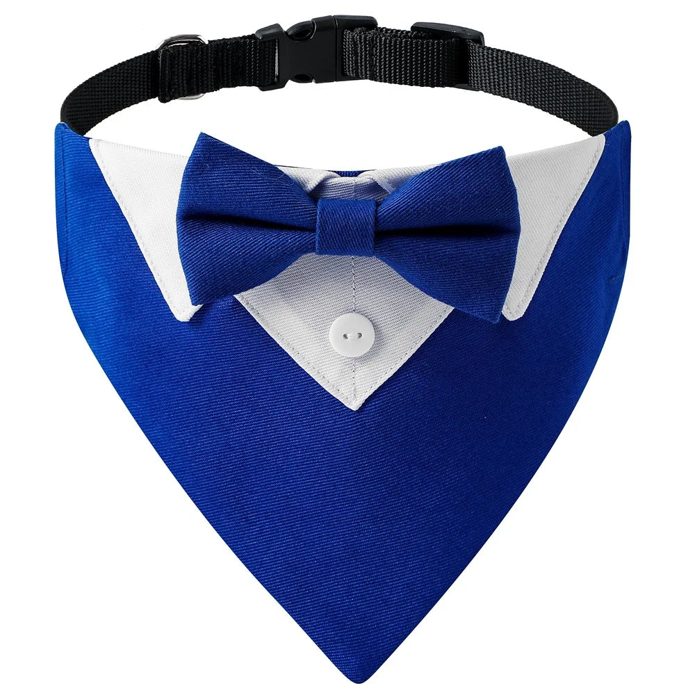 Adjustable Chic Pet Bandana with Bow Tie - Polyester Triangle Scarf &