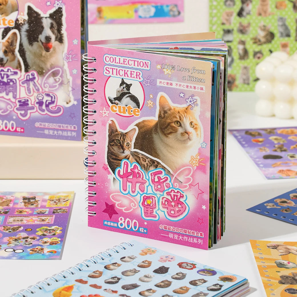 30Pcs/Book Cute Pet Battle Cut-Out Coil Sticker Book DIY Handbook