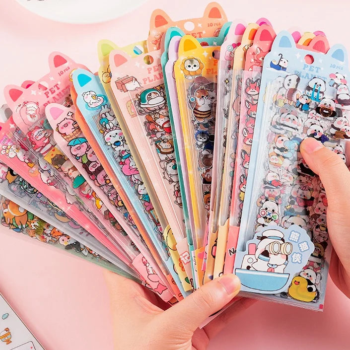 10Sheets Pet Planet Series Cartoon Transparent Waterproof PVC Ledger