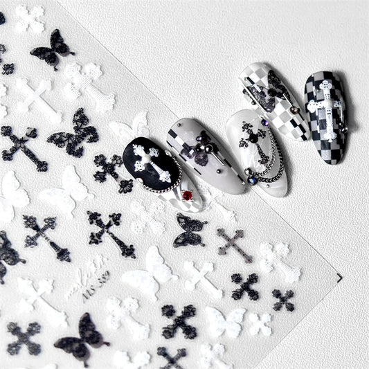 Sexy Woman Black White Lace Butterfly Cross 5D Soft Embossed Relief