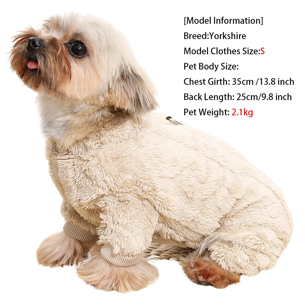 Soft Dog Clothes For Winter Warm Puppy Jumpsuit With D-ring Flannel