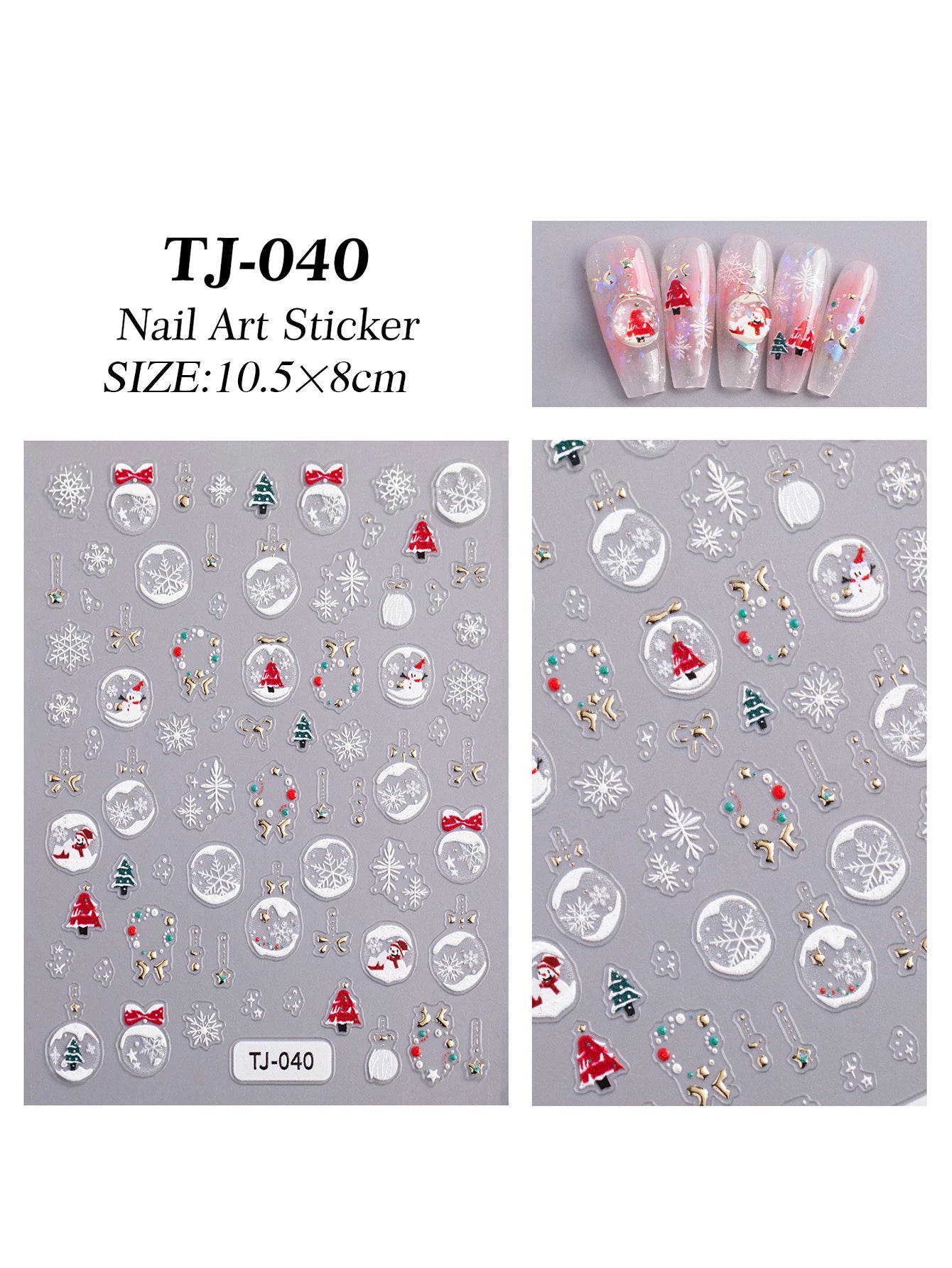 1/2pcs Winter Christmas Ball Snowflake Nail Stickers 5D Relief White