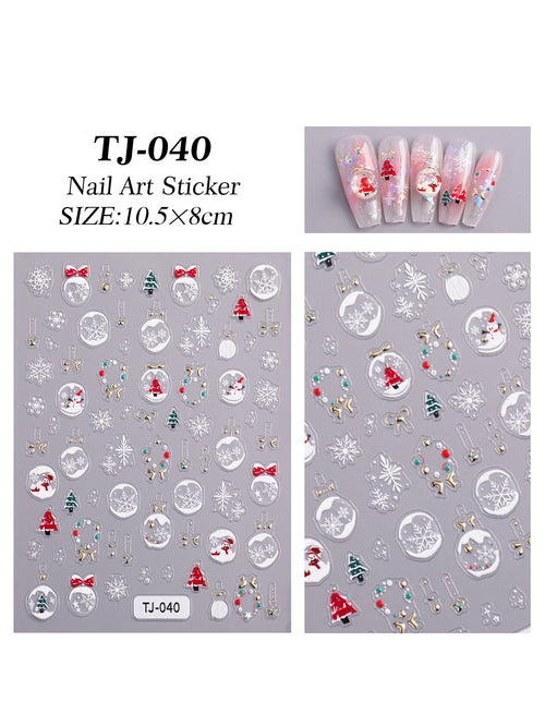 1/2pcs Winter Christmas Ball Snowflake Nail Stickers 5D Relief White