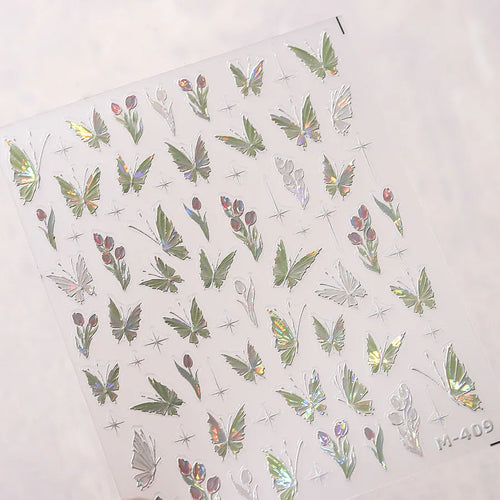 1Pcs 5D Embossed Aurora Butterfly Nail Art Stickers Self Adhesive