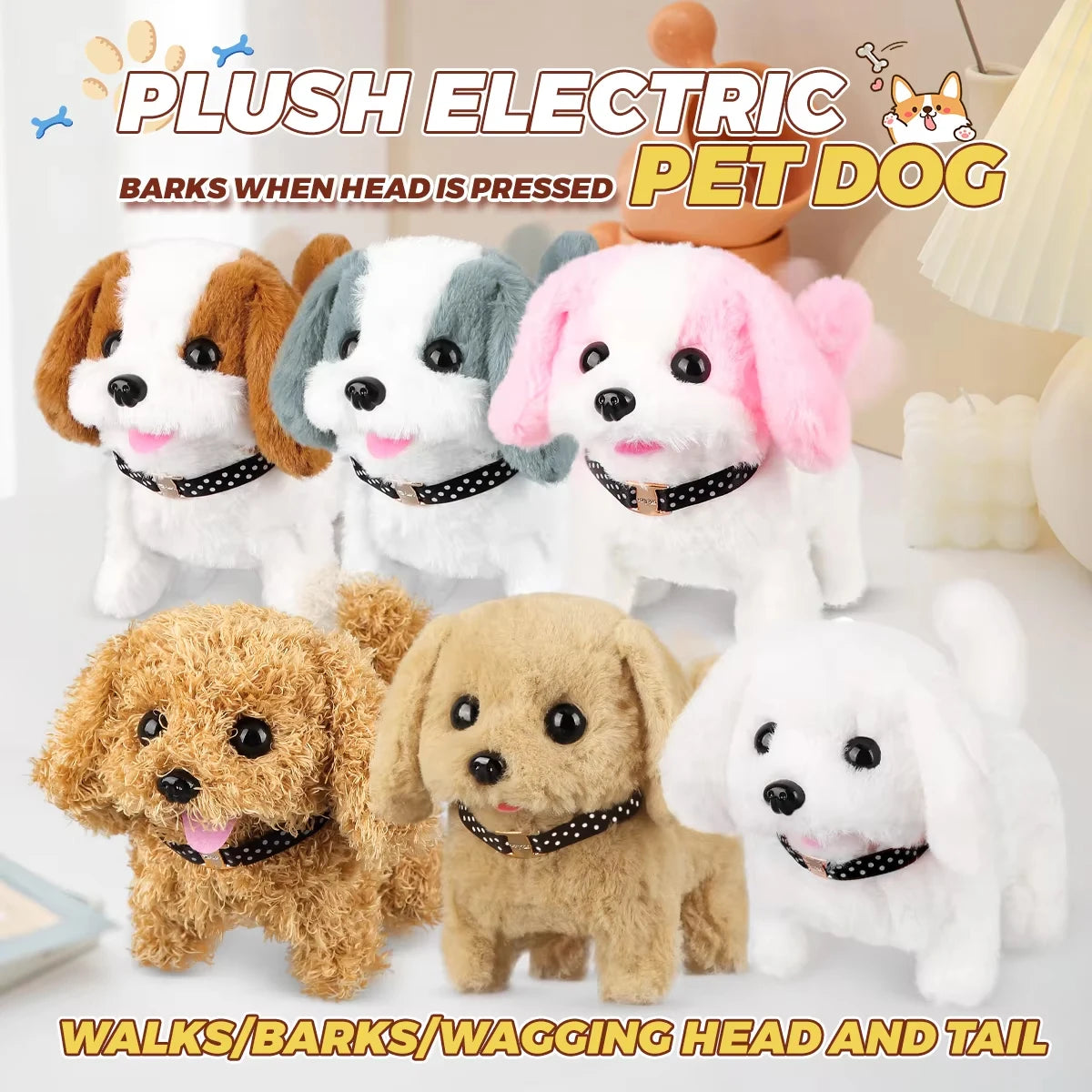 1Pc Electric Plush Simulation Dog Teddy Puppy Walking Sound Nodding