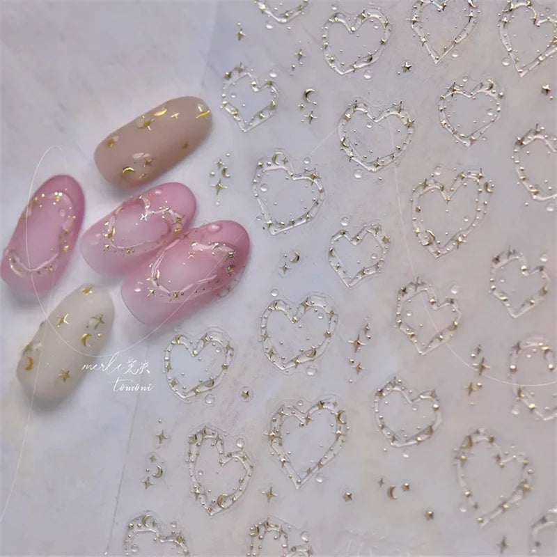 1pcs Jelly Nail Stickers Shiny French Ice Crystal Stars Love Self