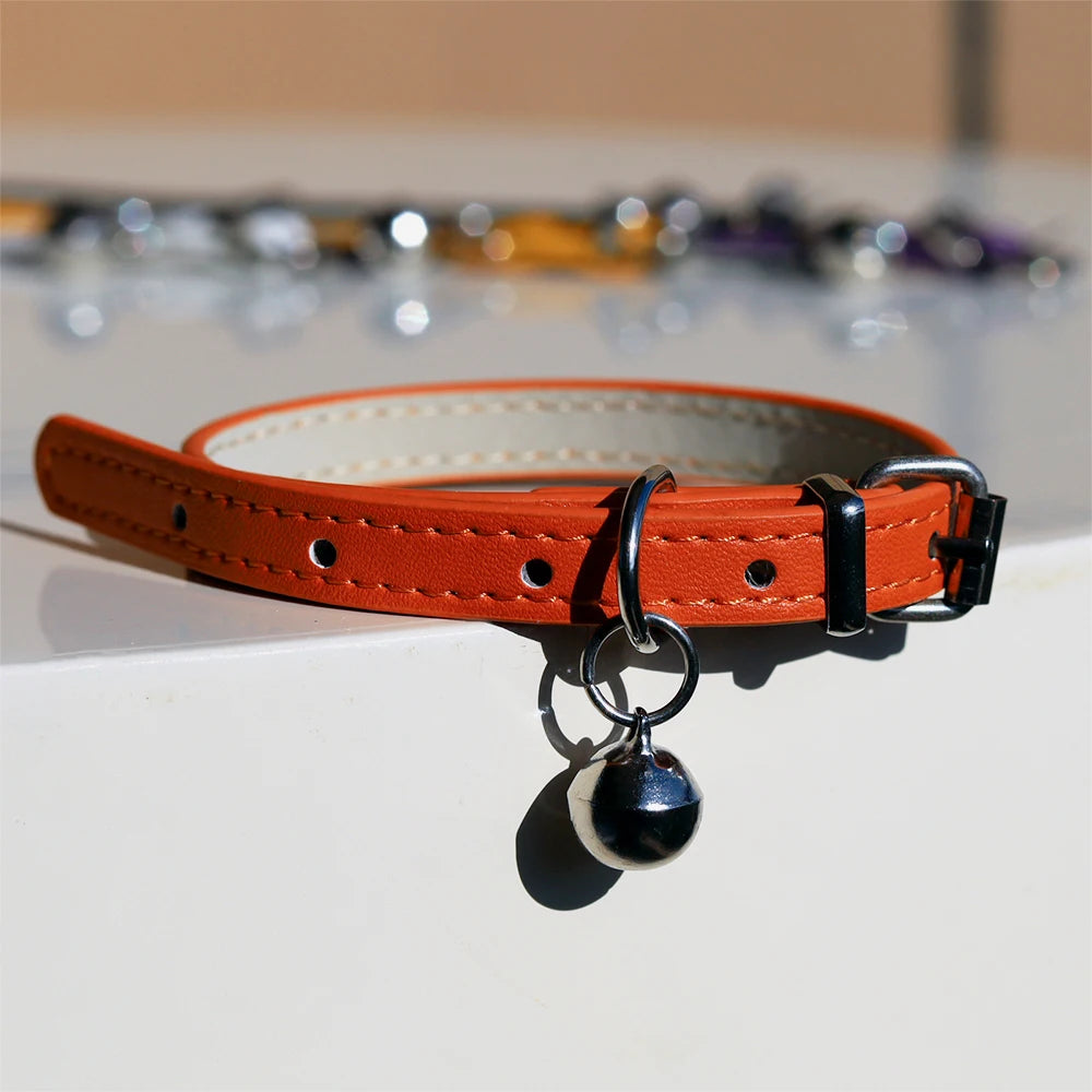 Adjustable PU Leather Cat Collar - Durable, Stylish Pet Collar with