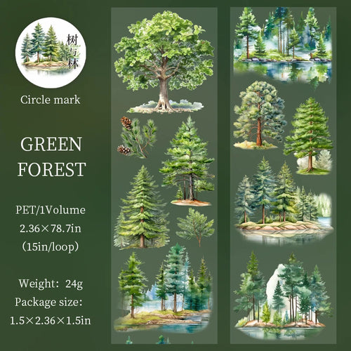 60mm*2m Forest PET Tape Collage Decor Junk Journal DIY Scrapbooking