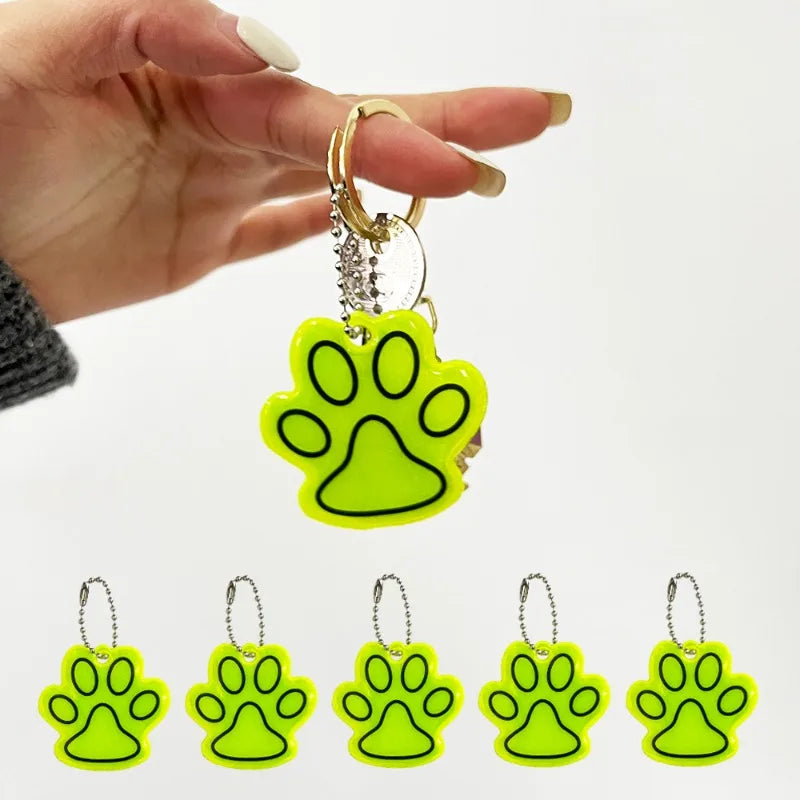10PCS Cute Cat Paw Reflective Keychain Night Safety Kids Pet