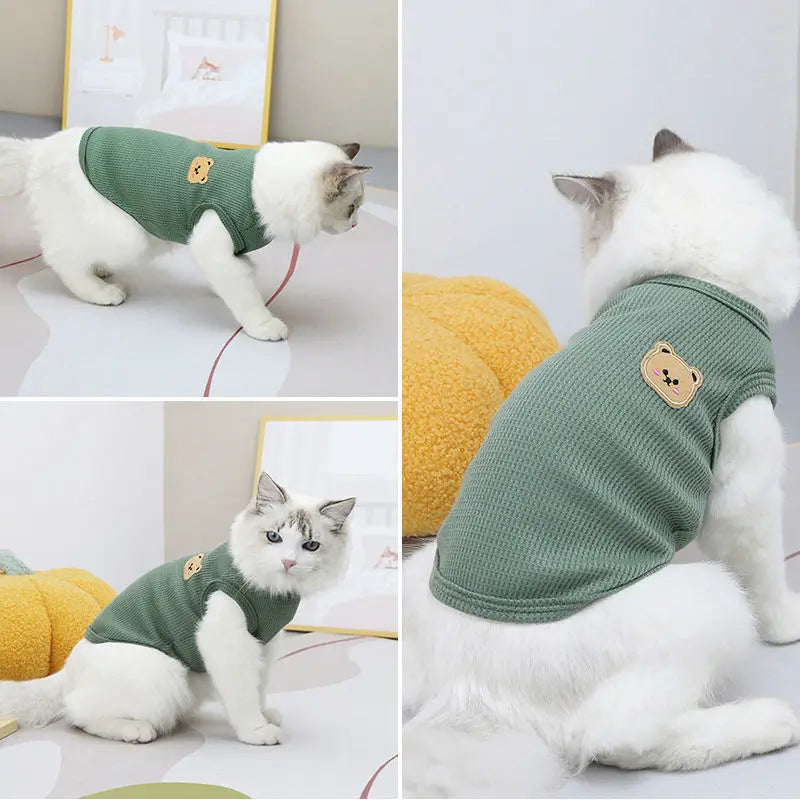 1pc Green Bear Vest Pet Dog Clothes Cat Solid T-shirt Clothing Dogs