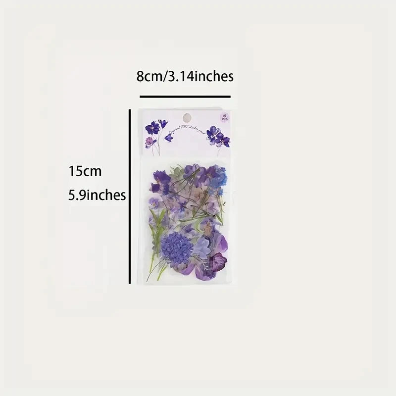 JIANQI 40Pcs Natural plants Flower Stickers DIY scrapbook PET Material