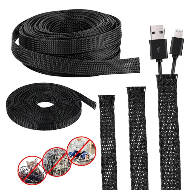 3m/9.85ft PET Expandable Braided Sleeving Flexible Wire Loom Mesh