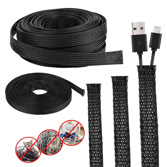 3m/9.85ft PET Expandable Braided Sleeving Flexible Wire Loom Mesh