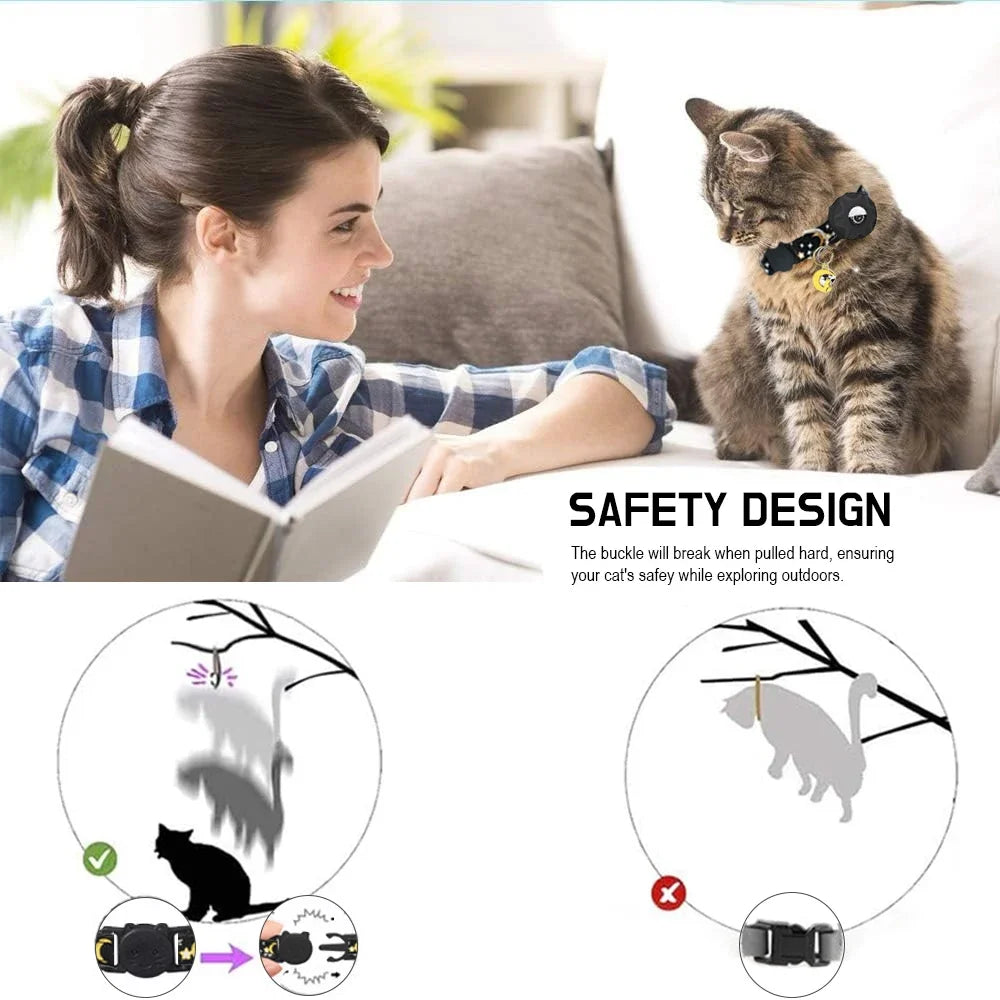 Apple Tag Pet Collar with AirTag Holder & Moon Ornament for Kitten