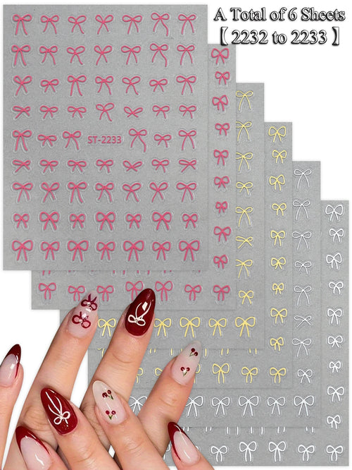 6/12/18/24/30 Sheets Bowknot Nail Stickers Cute Ribbon Design Self
