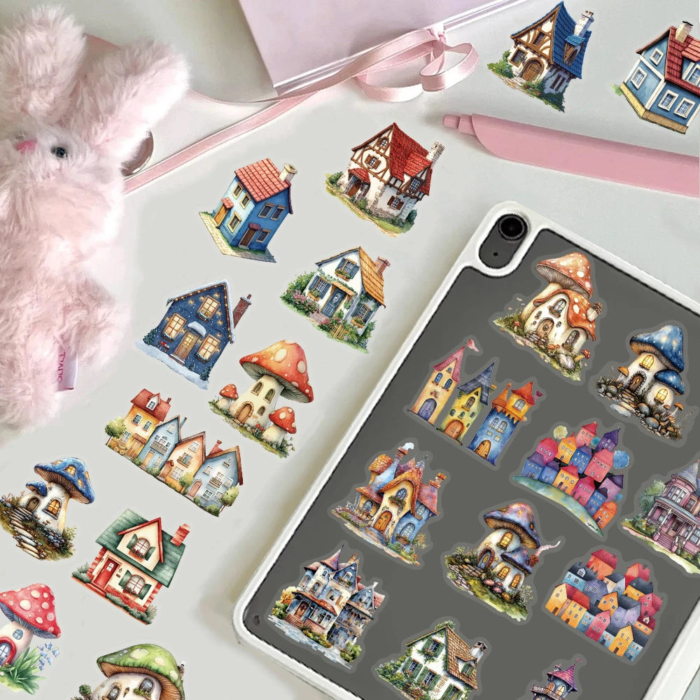 50PCS Fairy Tale House PET Material Stickers DIY Luggage Speaker Water