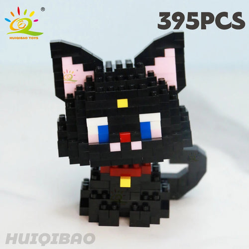 HUIQIBAO Cute Cat Micro Model Building Block Kids Mini Pets City