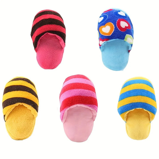Durable Plush Squeaky Slipper Chew Toy Colorful Cartoon Dog Toys