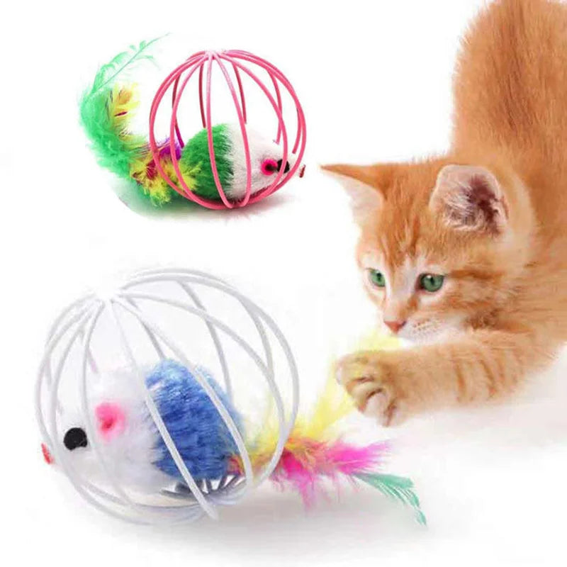 Popular Colorful Mouse in Cage Cat Toy Within Sand Interactive Chase