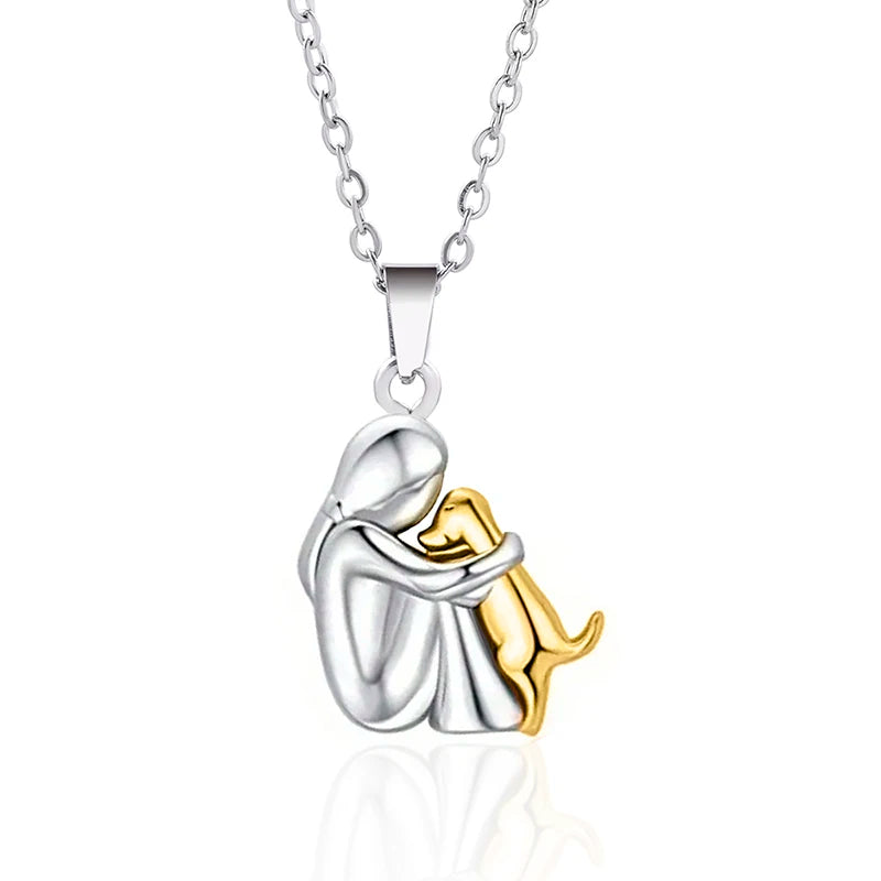 Fashion Women and Dog Necklace Cute Little Girl Puppy Pendants