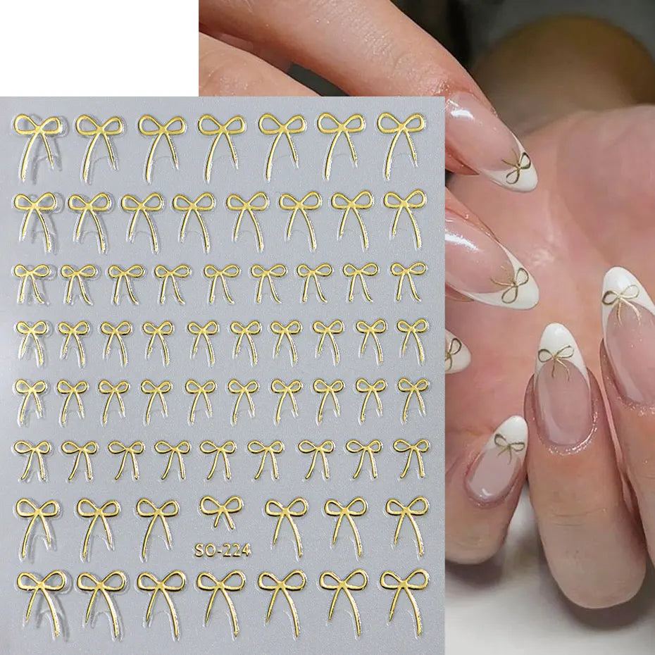 8pcs Mixed Color Bow Nail Art Stickers 3D Cute Red Black Pink bowknot