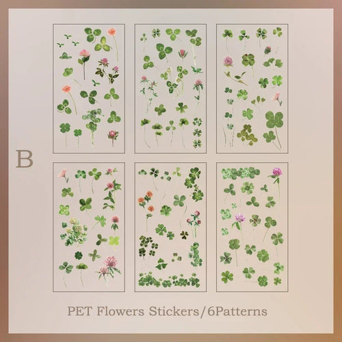 6pcs/pack Transparent  Flowers Plants PET Decorative Stickers Diary