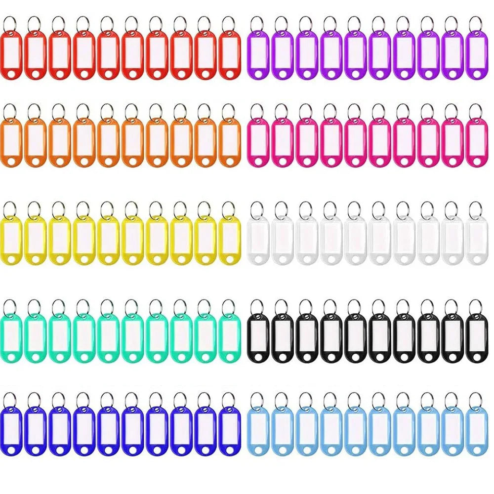 100 PCS KeyChain Labelable Plastic DIY Name Ring for Baggage Paper