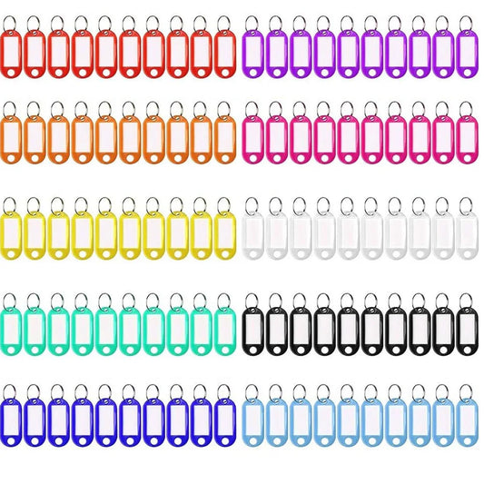 100 PCS KeyChain Labelable Plastic DIY Name Ring for Baggage Paper