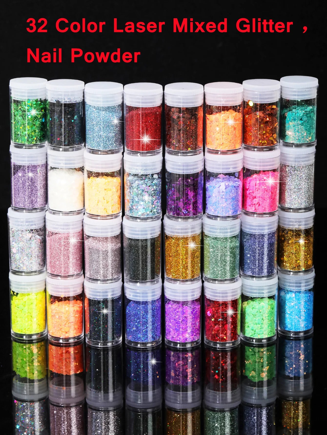 32 Pots Chunky Holographic Glitter,  Reflective Body Glitter for Eyes