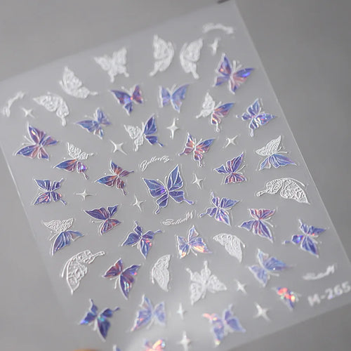 1Pcs 5D Embossed Aurora Butterfly Nail Art Stickers Self Adhesive