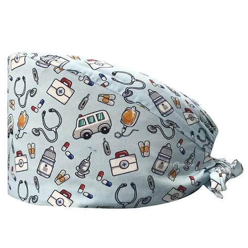 Cartoon Doctor Operating Room Pattern Printed Nursing Head Cap Lab