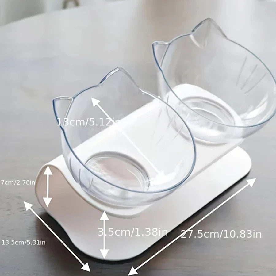 Slanted Mouth Cat Bowl, Neck Protector, Cat Double Bowl, Pet