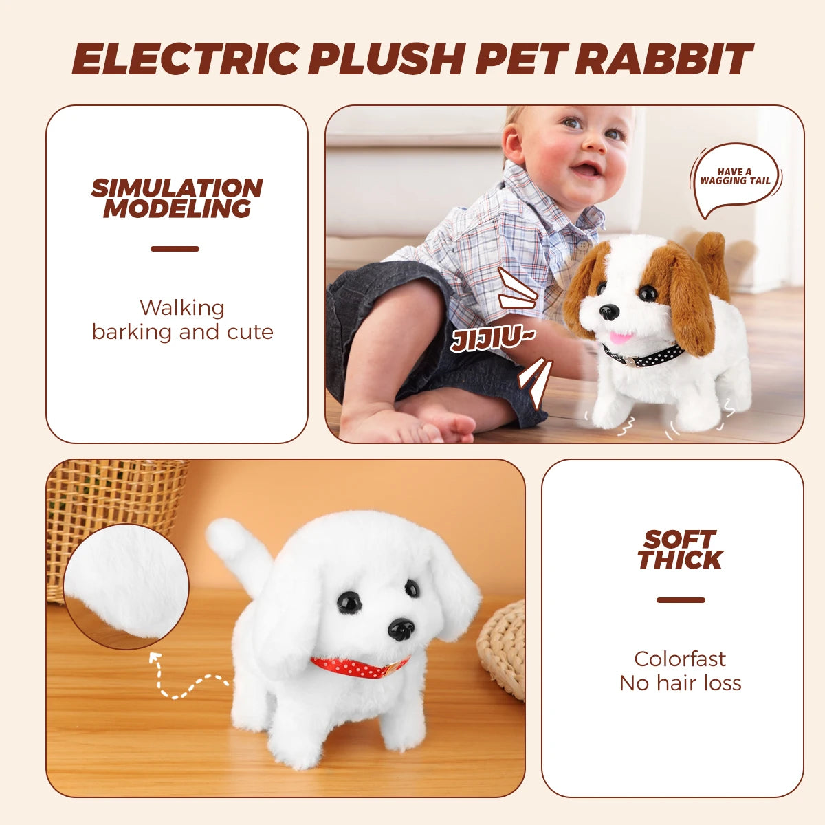 1Pc Electric Plush Simulation Dog Teddy Puppy Walking Sound Nodding