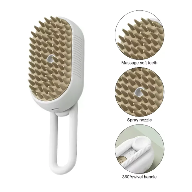 1pc New Cat Dog Pet Spray Massage Brush One Button Steam Spray Folding
