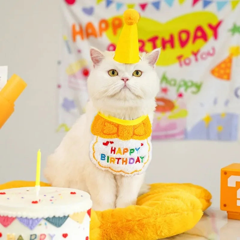 Adorable Dog Cat Puppy Birthday Hat & Bandana Set Cat Dog Accessories