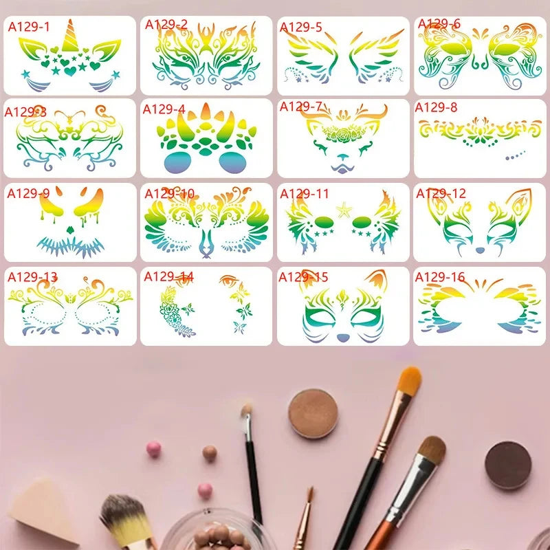 16 Reusable Pet Face Painting Stencils, Various Designs, Suitable for