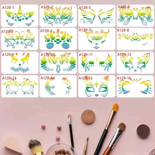16 Reusable Pet Face Painting Stencils, Various Designs, Suitable for
