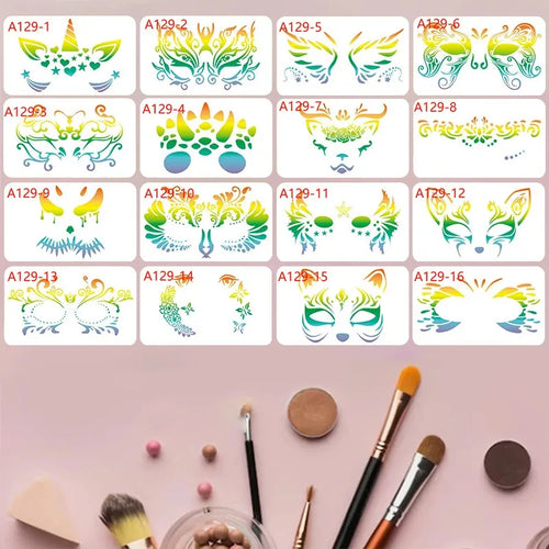 16 Reusable Pet Face Painting Stencils, Various Designs, Suitable for