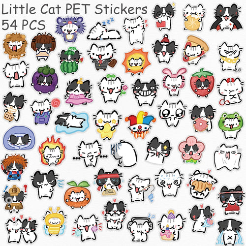 54pcs Little Cat Transparent PET Stickers Decals For Laptop Scrapbook