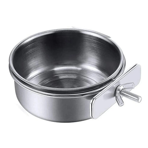 Parrot Rabbit Hamster Pet Food Dish Stainless Steel Clamp-on Water
