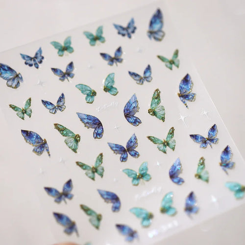 1Pcs 5D Embossed Aurora Butterfly Nail Art Stickers Self Adhesive
