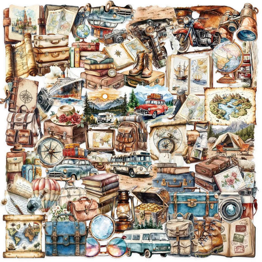 50Pcs Transparent Vintage Travel Stickers - Waterproof PET Decor for