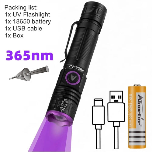 365/395nm Zoom UV Flashlight USB Rechargeable Ultraviolet adhesive