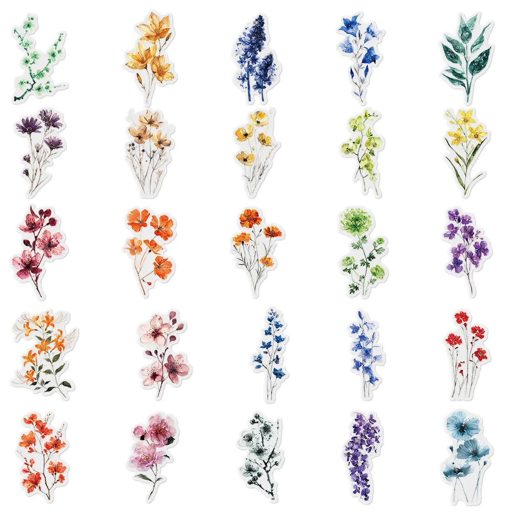 50Pcs Ink Flower Stickers DIY Phone Case Material Handbook Water Cup