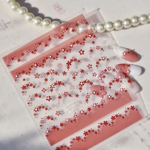 1pcs Sweet Pearl Lace Bow Nail Stickers Love Heart Pink White Black