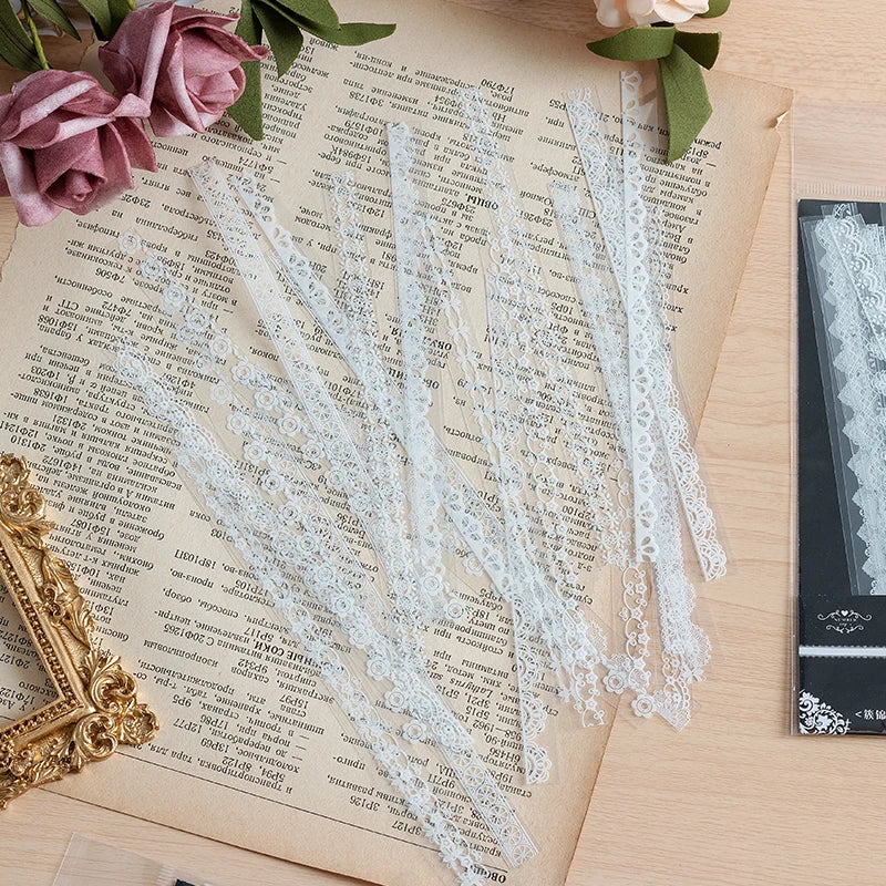30pcs Retro Floral White Lace Sticker Hand Account DIY Decoration