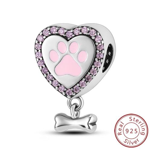 New 925 Sterling Silver Charm Beads Dog Cat Pets Pendant Fit Original
