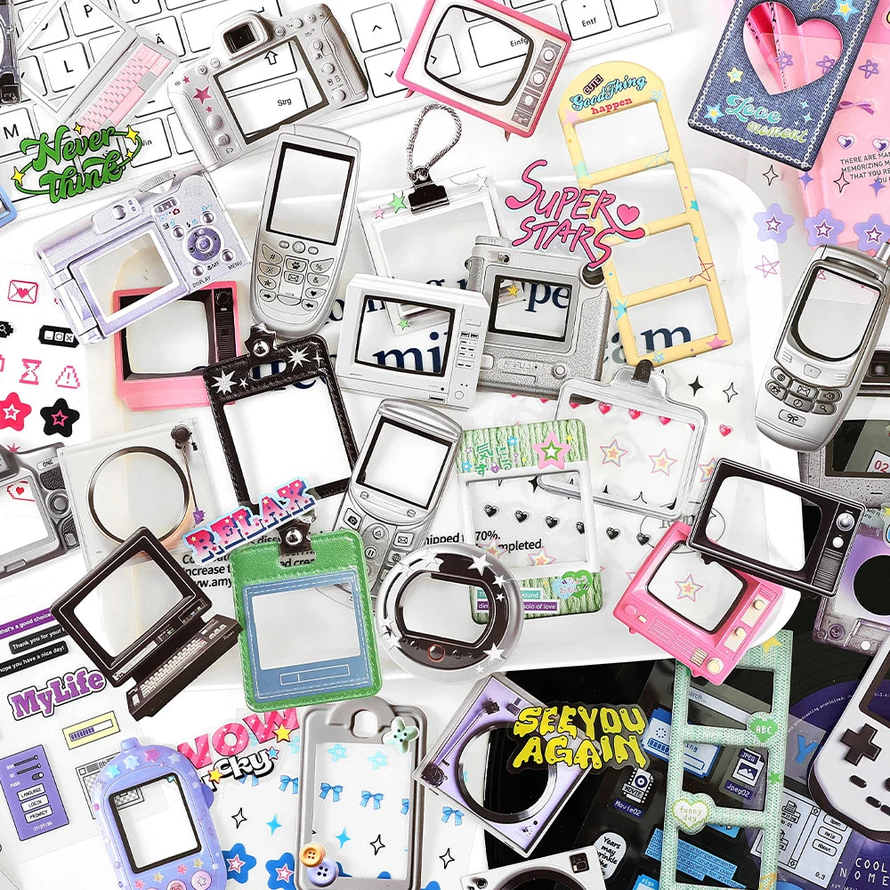15pcs Kawaii Ins Electronic Memory Stickers Material Pack DIY Diary