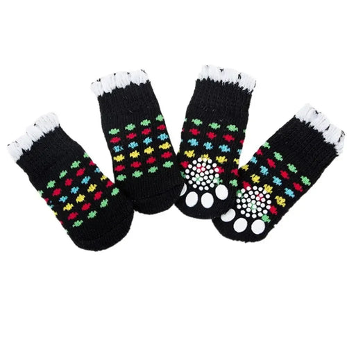 4Pcs Pet Cat Dog Floor Anti-slip Socks Autumn Winter Warm Soft Wool